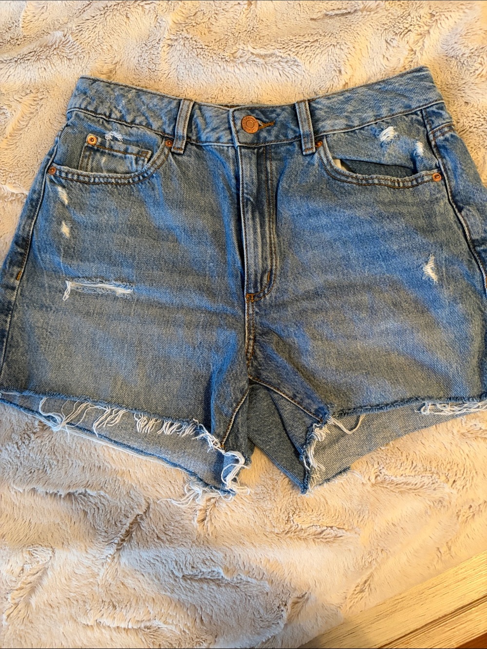 Garage Light Blue Distressed High-Rise Jean Shorts